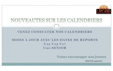 MISE A JOUR DES CALENDRIERS